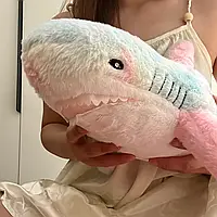 Мягкая плюшевая игрушка детская подушка Разноцветная Акула 60 см, игрушка для объятий акула
