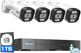 Система видеоспостереження Hiseeu на 4 камери 5MP PoE Security Camera System PoE NVR 8CH