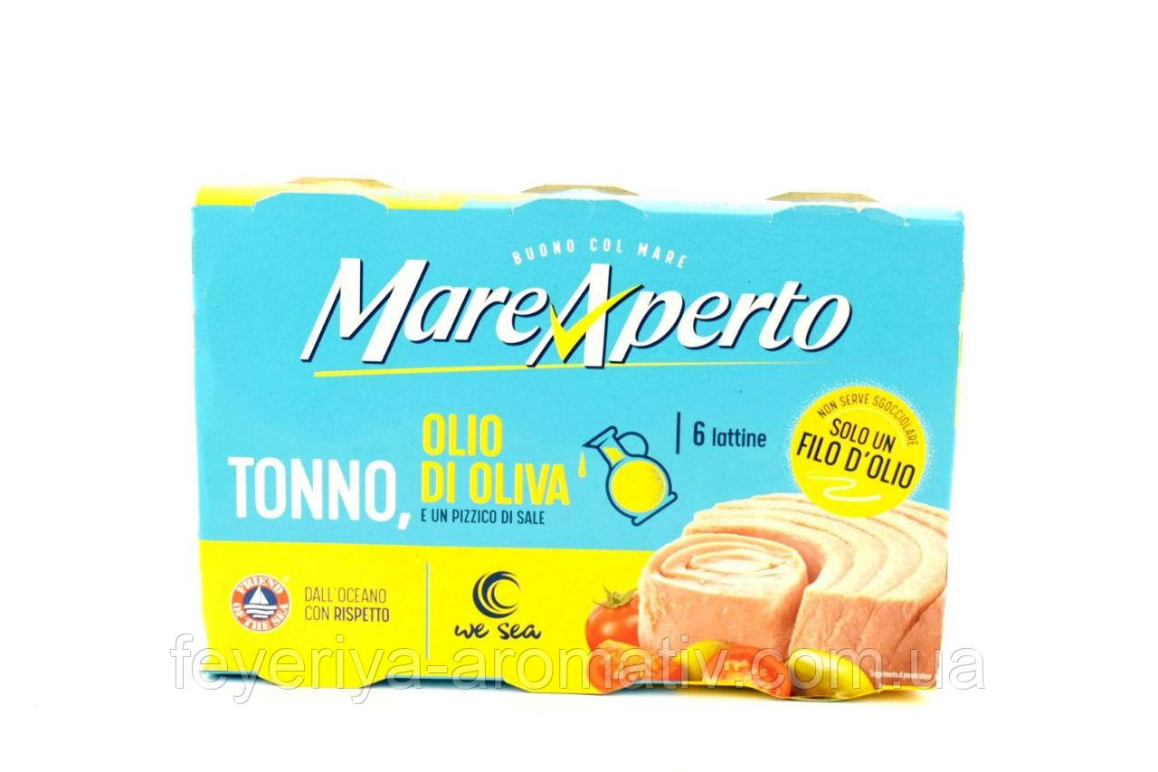 Консервований тунець в оливковій олії Mare Aperto 6х60 г Італія, фото 1