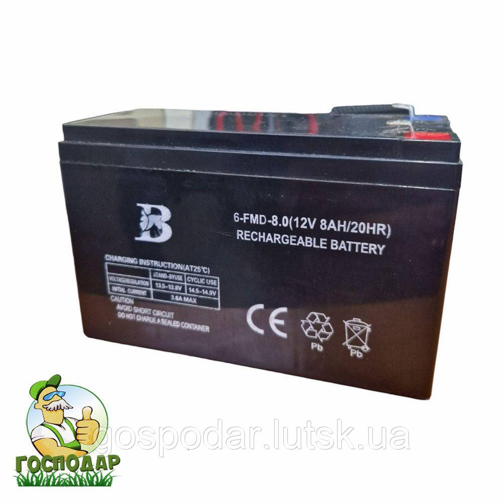 Акумуляторна батарея 6- FMD-8,0(12V8Ah/20HR), акумулятор для ранцевого оприскувача, ДБЖ, тощо., фото 1
