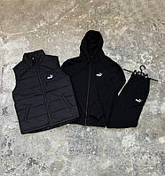 Комплект спортивный костюм жилетка Puma черный кофта + штаны / костюм Пума черного цвета + безрукавка M