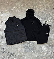 Комплект спортивный костюм жилетка Puma черный худи + штаны / костюм Пума черного цвета + безрукавка