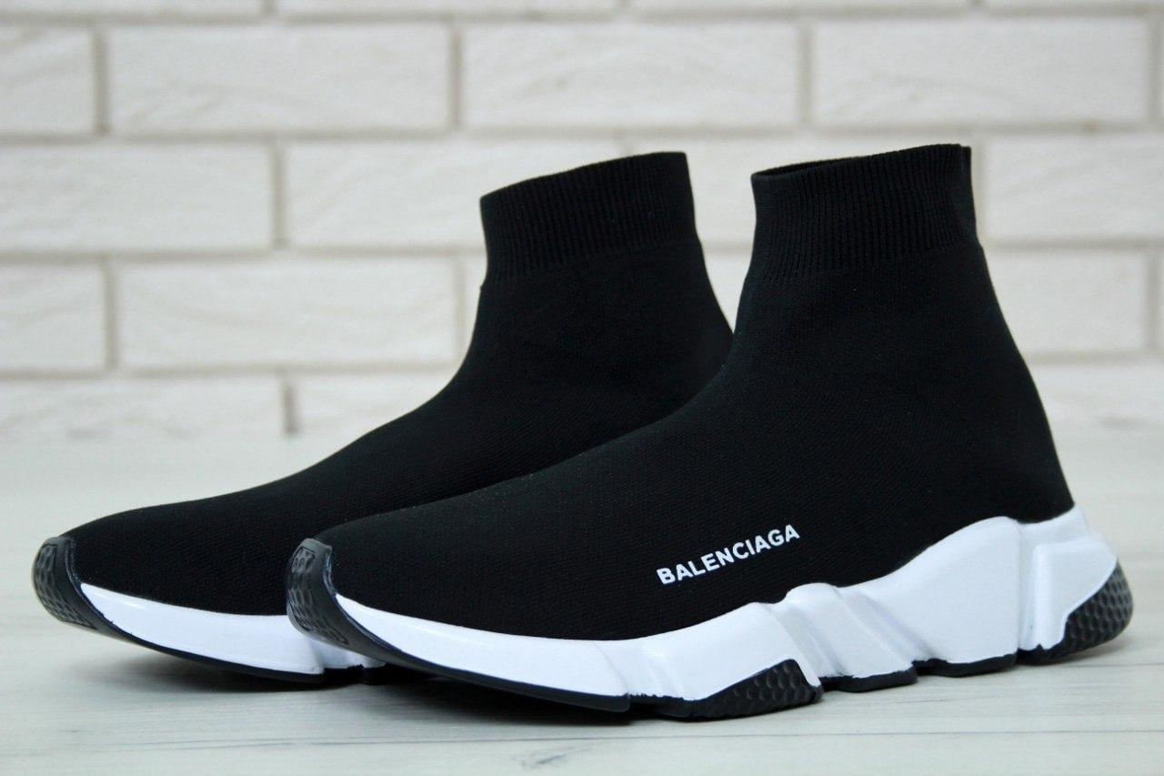 Мужские кроссовки носки Balenciaga speed trainer black white Обувь Баленсиага сникерсы черно-белые 36 - фото 3 - id-p2153854834