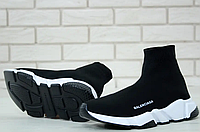 Чоловічі кросівки шкарпетки Balenciaga speed trainer black white Взуття Баленсіага снікерси чорно-білі текстильні