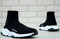 Мужские кроссовки носки Balenciaga speed trainer black white Обувь Баленсиага сникерсы черно-белые