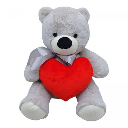 Мʼяка іграшка "Ведмедик з серцем", сірий, 30 см Селена (190)