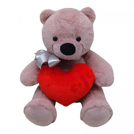 Мʼяка іграшка "Ведмедик з серцем", бузковий, 30 см Селена (192)