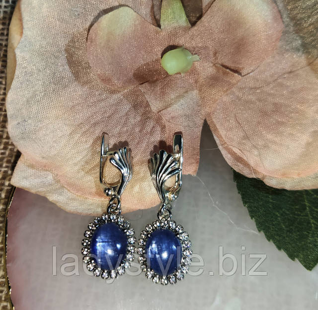Яркие серьги с натуральным кианитом от студии LadyStyle.Biz купить украшения с лабрадором, серьги кольцо перстень лабрадор купить