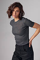 Женская футболка с ажурной вязкой цвет темно-серый размер L FL_001334