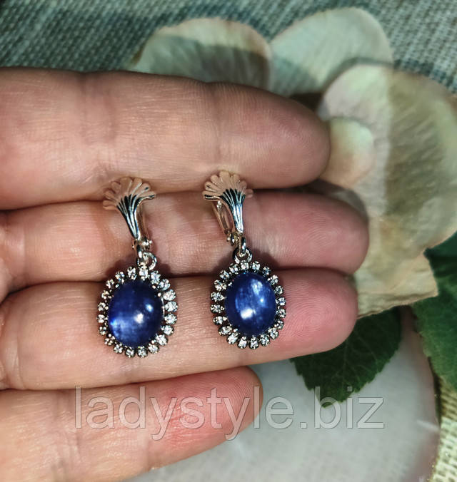Яркие серьги с натуральным кианитом от студии LadyStyle.Biz серьбги серебряные с кианитом украшения натуральный кианит