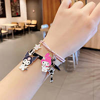 Парные браслеты с магнитиком Маймелоди и Куроми, Хелло Китти для друзей или пары, розовые со звёздочками.