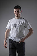 Чоловіча футболка Guess біла повсякденна Гесс бавовняна на літо