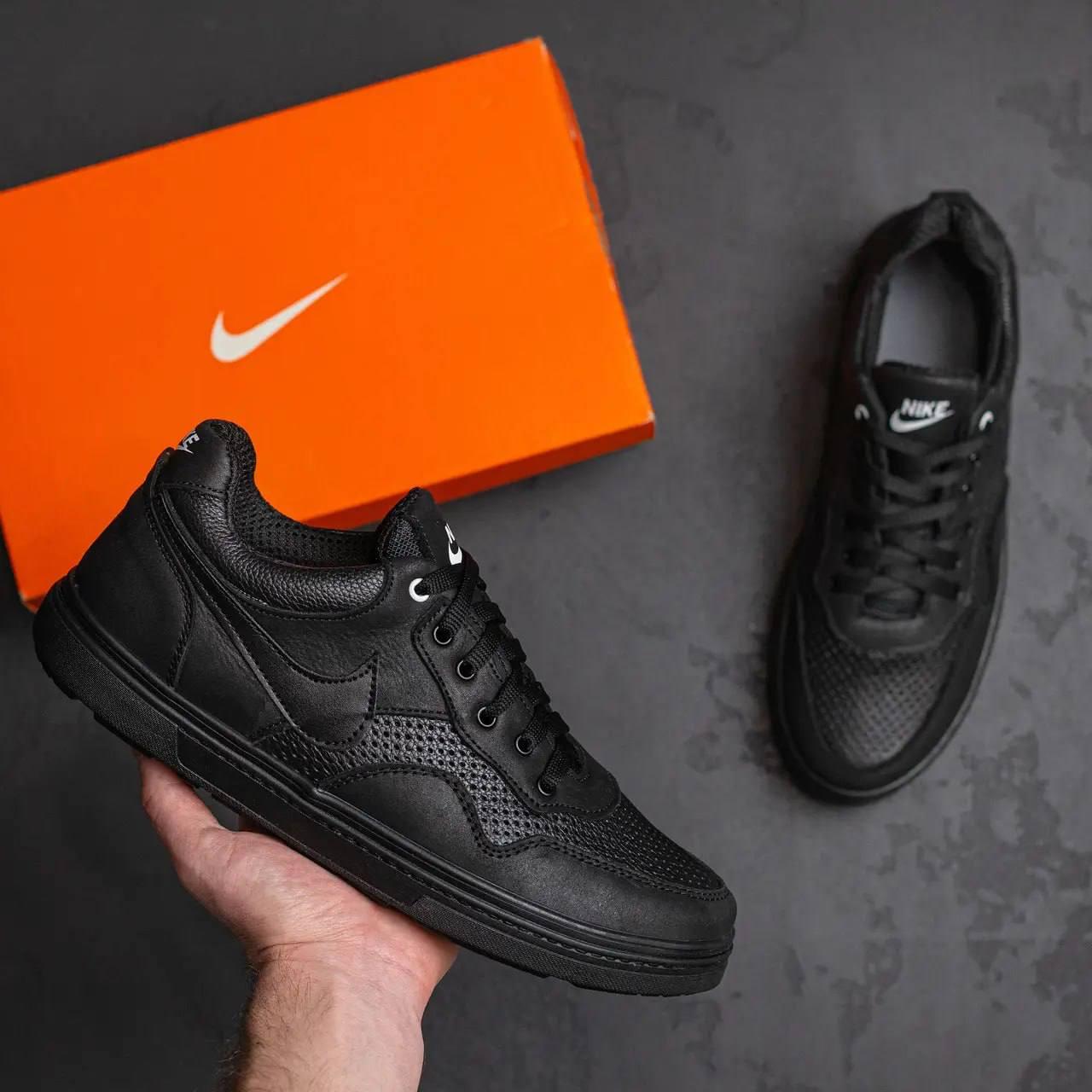 Чоловічі чорні літні кросівки Nike, шкіряні чоловічі кросівки сітка, легкі молодіжні кросівки для хлопців, фото 1
