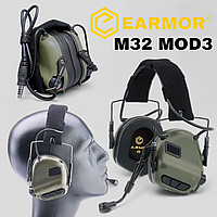 Активные наушники Earmor M32 MOD3. Тактические наушники с гарнитурой. Наушники с шумодавом. Цвет Olive олива.