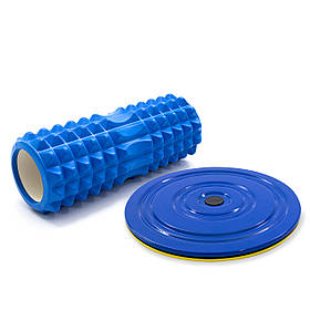 Масажний ролик, валик для масажу спини мфр рол + диск здоров'я грація коло для талії OSPORT Set 74 (n-0104) Синьо-жовтий