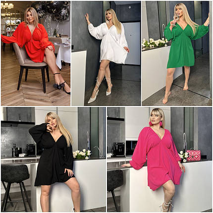 Літнє плаття довгі вільні рукави вільного крою више коліна жатка розміри батал, фото 1