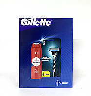 Подарочный набор Станок для бритья мужской (бритва) Gillette Mach3 + 2 сменных лезвия + Гель для душа Old Spic