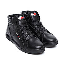 Мужские зимние кожаные ботинки черные с мехом Tommy Hilfiger Black