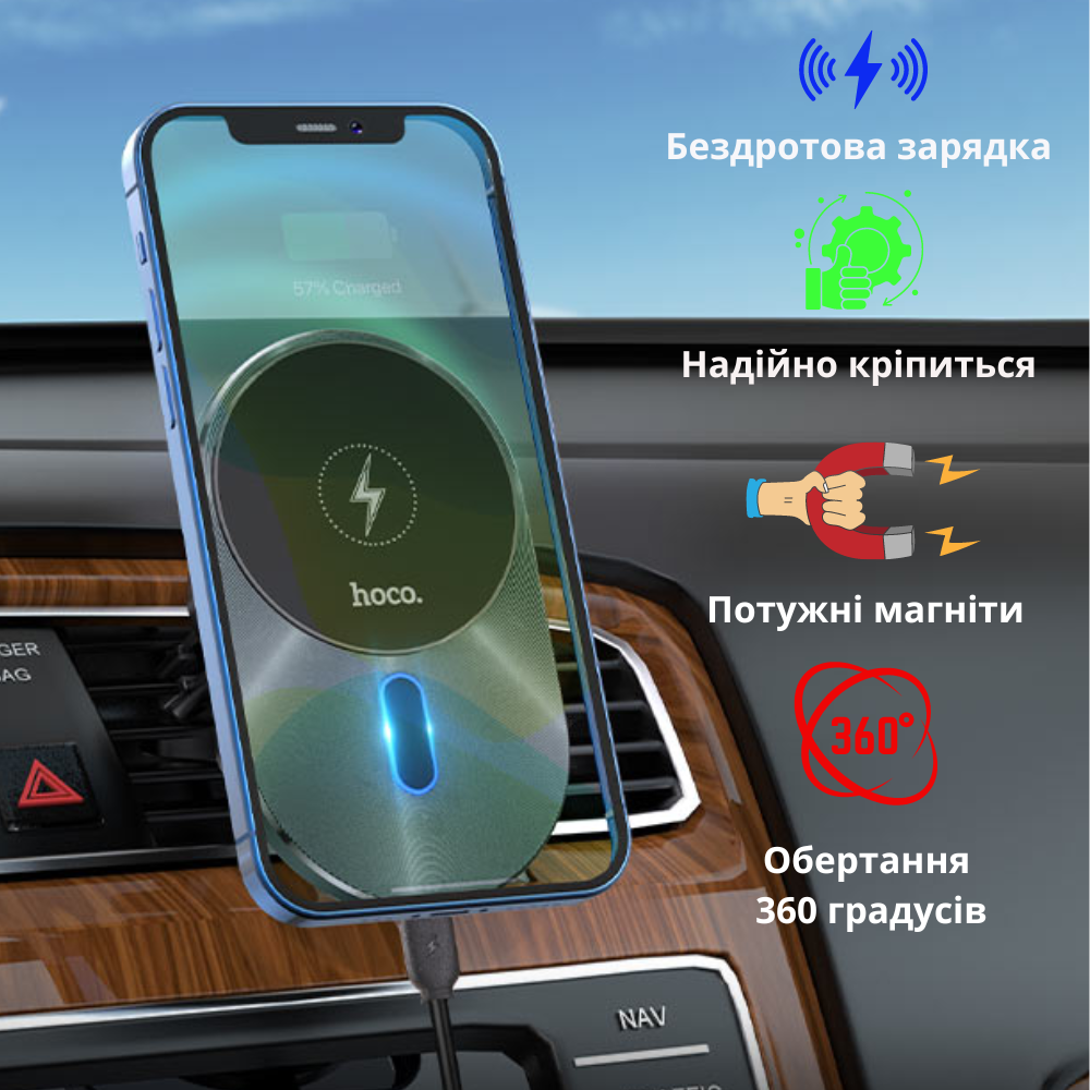 Автомобільний тримач для iphone з бездротовою зарядкою магнітний тримач для айфона в машину в дефлектор