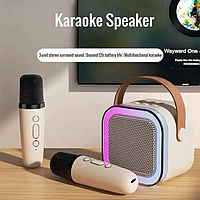 Дитячий набір для Караоке Два бездротових мікрофона та Колонка з RGB підсвічуванням та Bluetooth Бежевий