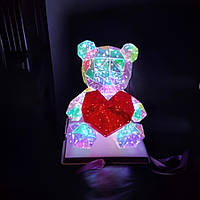 CrystalTeddy Love Light: хрустальный ночник "Мишка Тедди" 3D LED с красным сердцем, 25 см