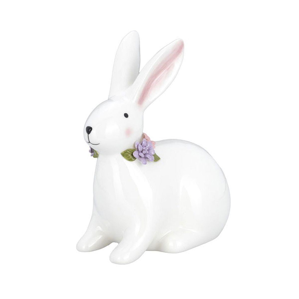 Статуетка керамічна, великодній декор "Білий кролик з квітами" H. B. Kollektion