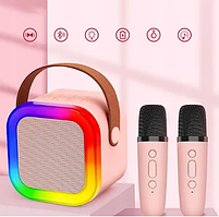 Дитячий набір для Караоке Два бездротових мікрофона та Колонка з RGB підсвічуванням та Bluetooth Рожевий