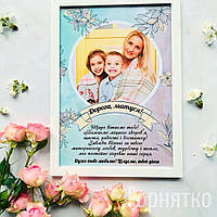 Постер в рамке на подарок маме от детей с фото и приветствием (размер А4, 21*30 см)