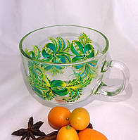 Чашка прозрачная стеклянная с авторской росписью ручной работы "Весенняя карусель"