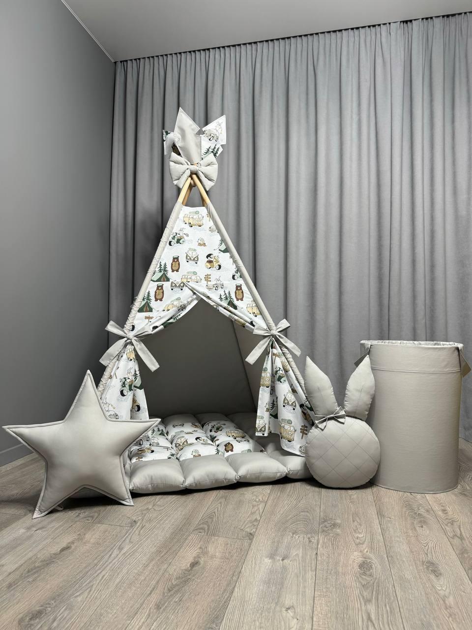 Вігвам для дітей Кемпінг 5 БОНБОН з Кошиком Повний комплект, вігвам для хлопчика, дитячий вігвам, вігвам для дівчинки, фото 1