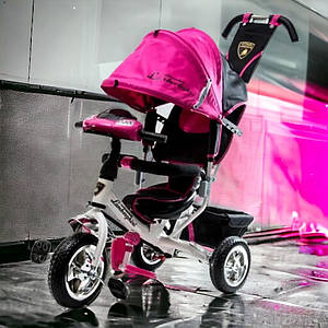 Велосипед триколісний Lamborghini LP2B L2000 Рожевий | Велосипед-коляска з батьківською ручкою