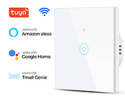 Розумний сенсорний вимикач світла з Wi-Fi одноклавішний, Tuya TMW401 220 В, Білий, Скло