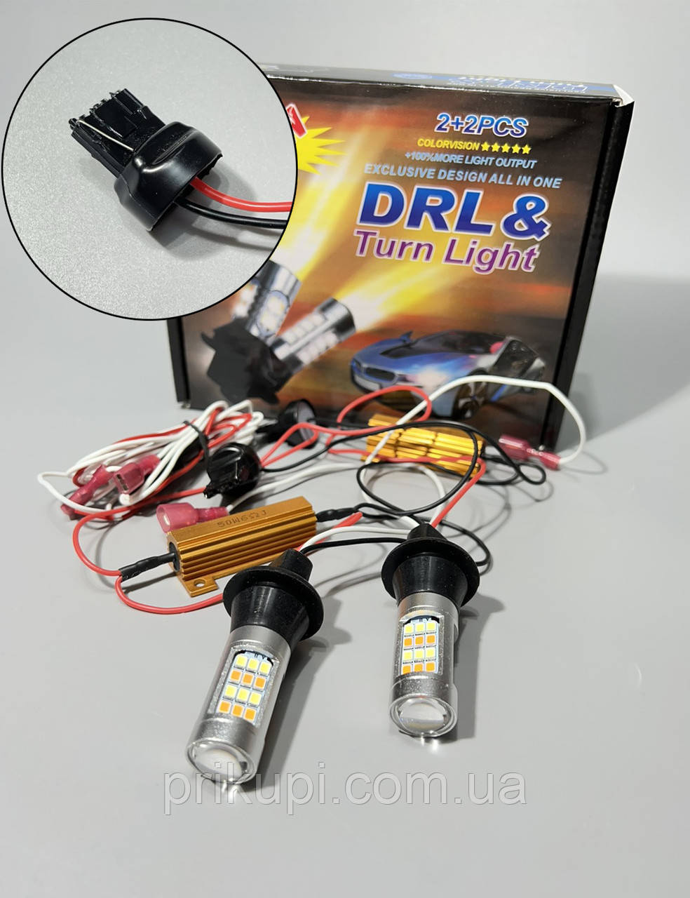 Світлодіодна LED-лампа в авто ДХО з поворотом 2в1 безцокольні Т20 DRL TL 2835-42 W21W