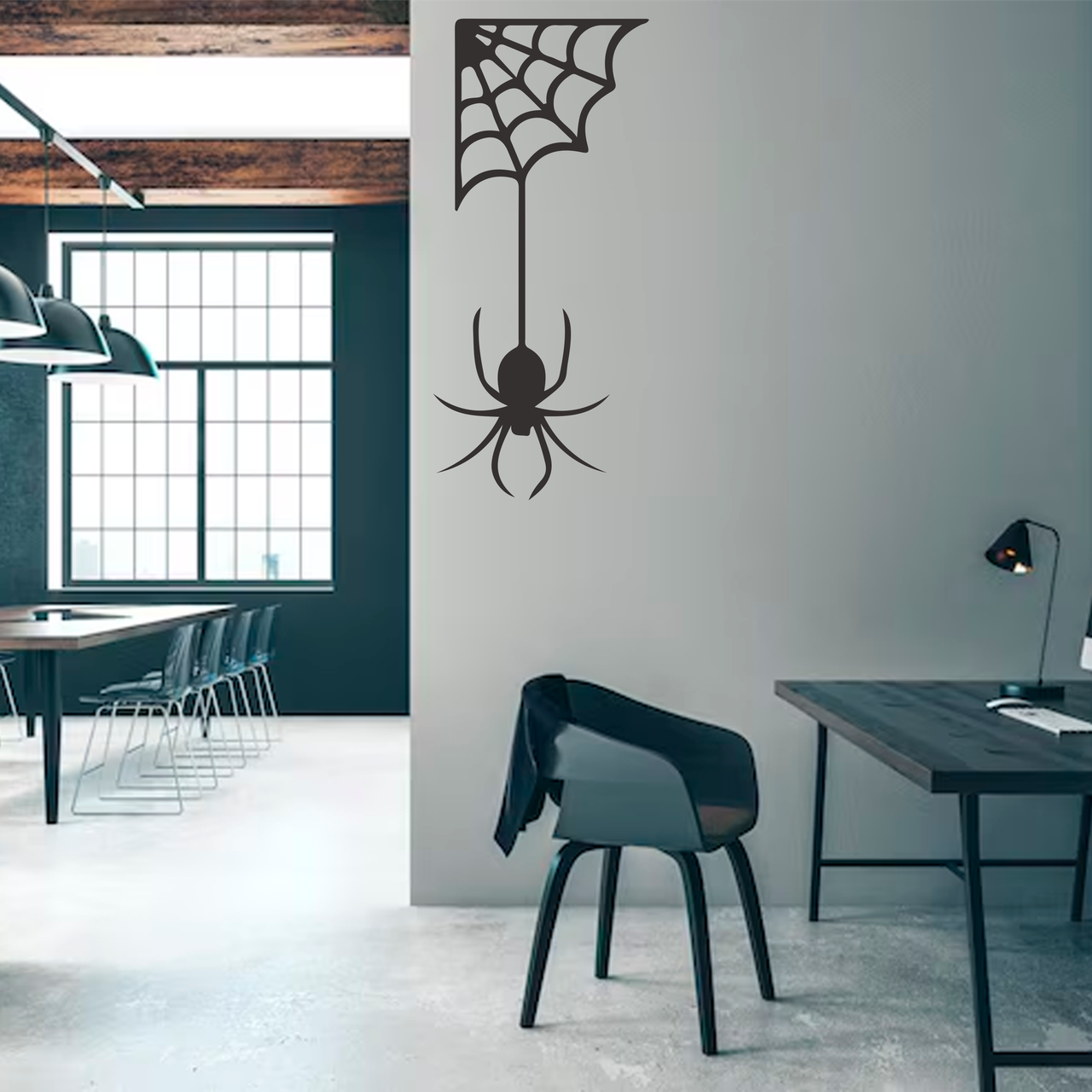 Вінілова інтер'єрна наклейка декор на стіну, шпалери та інші поверхні "Павук із павутиною" з оракалу (колір на вибір)