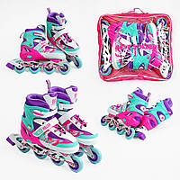 Ролики детские для девочки с подсветкой переднего колеса, переставные задние колеса, розовые, размер 30-33 38-42