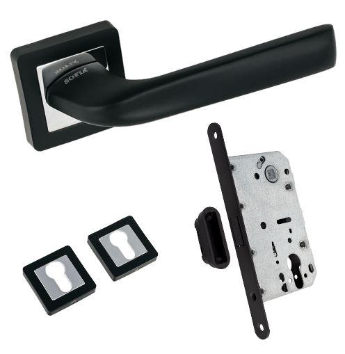 Ручки Sofia на квадратній розеті NEW15-170 чорні + засувка магнітна під циліндр + накладки, фото 1