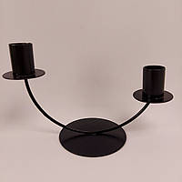 Підсвічник металевий подвійний  на круглій ніжці мінімалістичний дизайн чорний
