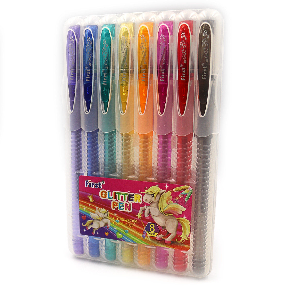 Набір гел ручок гліттер, 8шт, 8цв, PVC BOX з підвісом, 1шт/етик.