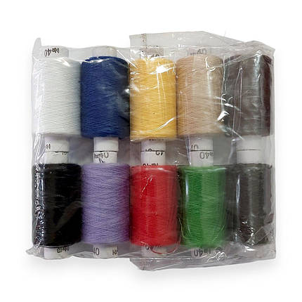 Нитки швейні кольорові №40 поліестер набір асорті 10/уп, фото 1