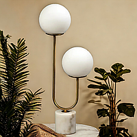 Інтер'єрна настільна лампа з 2 білими плафонами Куля під лампу Е27 на мармуровій основі Svet TY-3000 BRASS