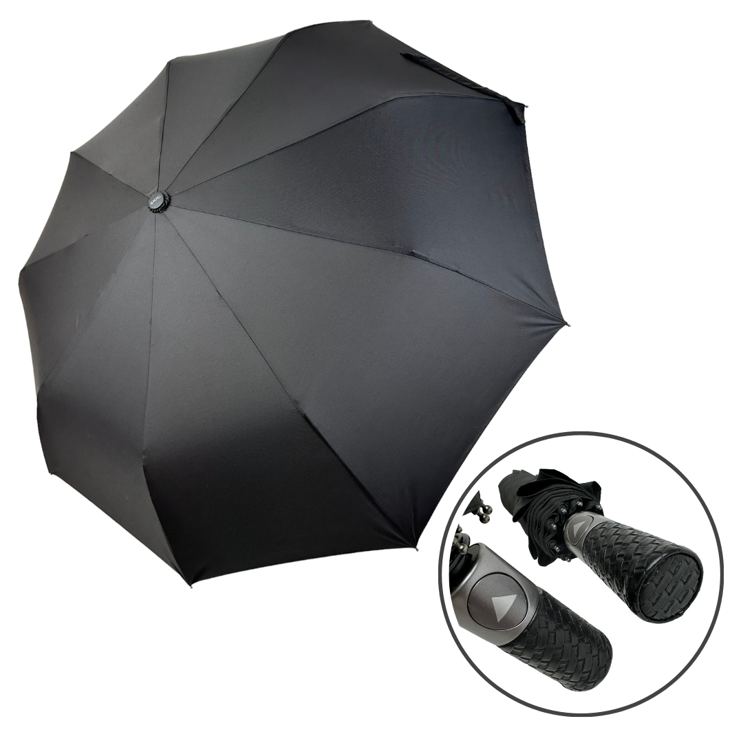 Чоловіча парасоля напівавтомат "Три слона" на 9 спиць з прямою ручкою, чорний, 034074-1
