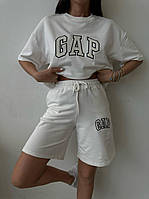 Женский летний повседневный костюм (футболка+шорты): 42-44, 46-48 - белый, меланж, графит, малина.