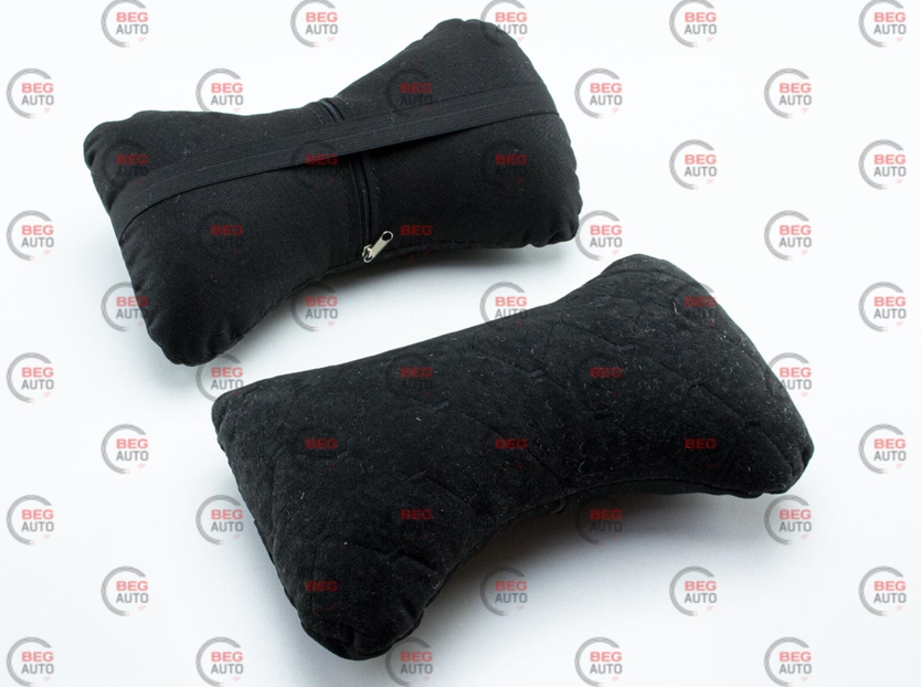 Подушки для шиї на підголівники (2 шт.) 250х170мм Алькантара чорні, чорний ромб, фото 1