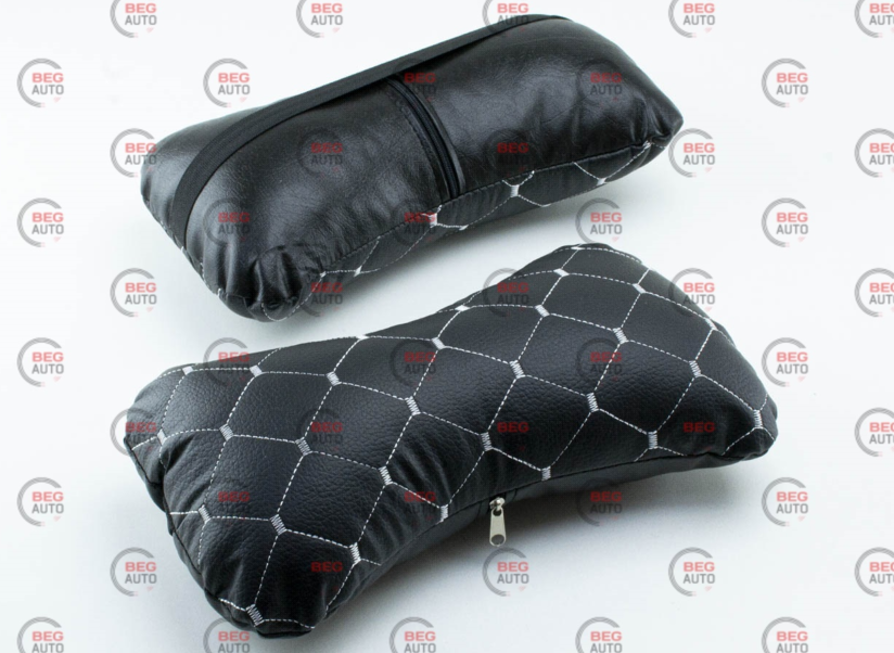 Подушки для шиї на підголівники (2 шт.) 250х170мм Шкірзам чорні, білий ромб, фото 1