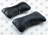 Подушки для шеи на подголовники (2шт) 250х170мм Кожзам черные, синий ромб
