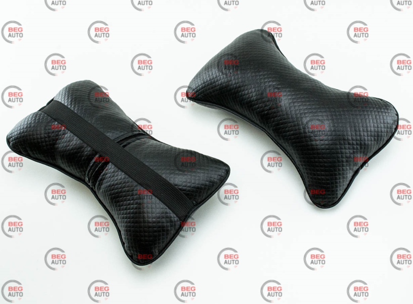 Подушки для шиї на підголівники (2 шт.) 250х170мм Чисті, шкірозамінники чорні (ромб дрібний), фото 1