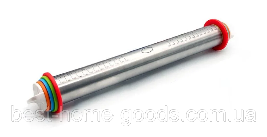 Регульована качалка для тіста з нержавіючої сталі 43 см — точне розкочування тіста з кільцями 2 мм, 3 мм, 6 мм, 10 мм, фото 1