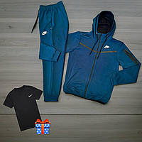 Спортивный костюм мужской Nike Tech Fleece синий изумрудный Найк Теч Флис подростковый весенний
