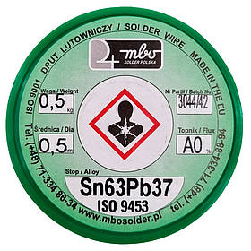 Припій ПОС-63 Sn63Pb37 Ф0,5мм з флюсом (припій олов'яно-свинцевий, 0,5 кг катушка)