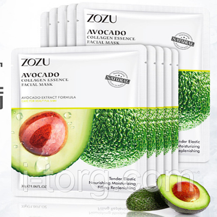 Тканинна маска Zozu з екстрактом авокадо та колагеном, 30 г., фото 1